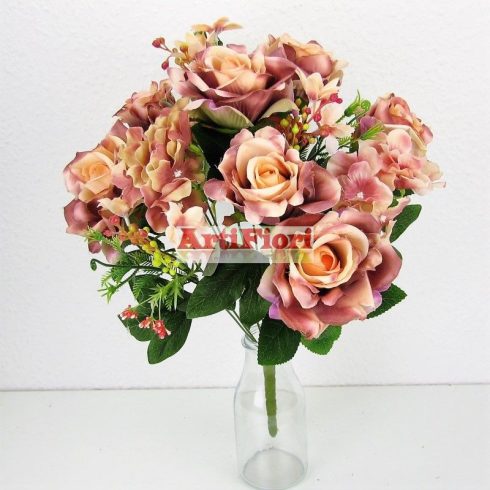 24182 - 12 ágú rózsa hortenzia csokor 54 cm